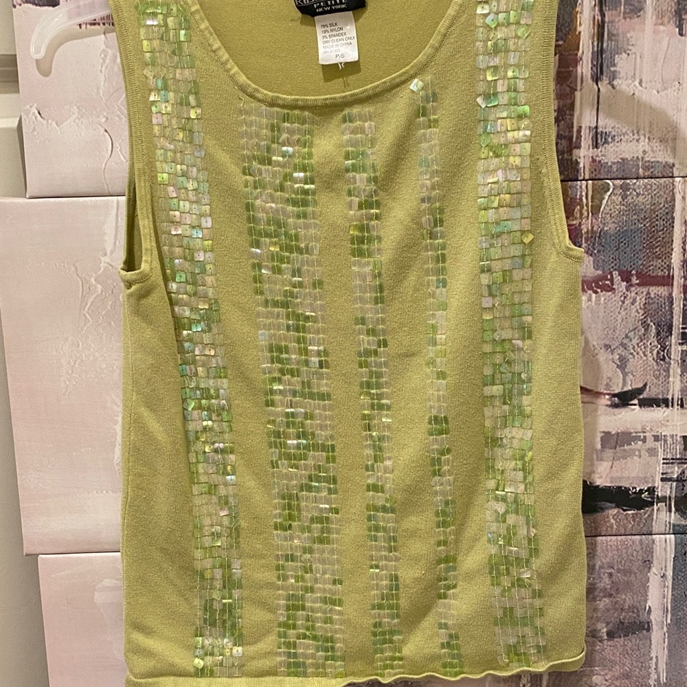 Light Green Sequin Tank Top - Picture 2 of 4